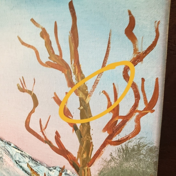 Bob Ross Inspired Fall Season Waterfall Pink Sunrise Oil Canvas Hand Painted - Picture 4 of 5